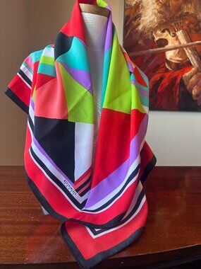 Vintage Runway 100% Silk Geometric Pop Art Scarf